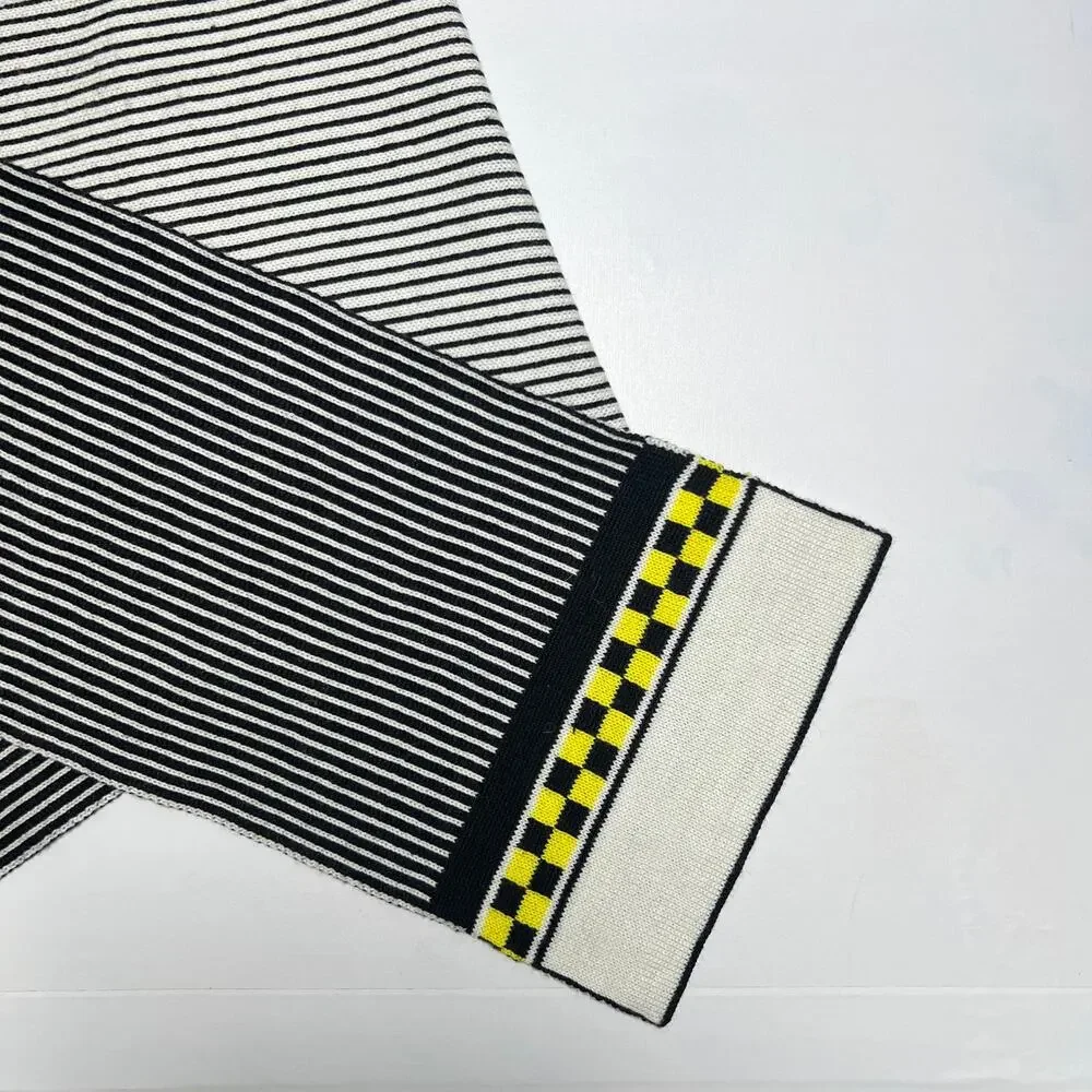 Vintage 80s Kaelin Ski Stripe Scarf Wool Blend Muffler Black White Checkerboard